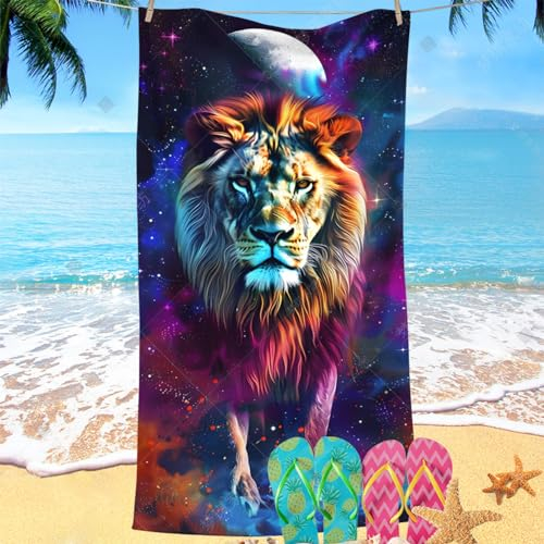 Wolf Tiger Löwe Strandtücher Badetuch Schnell Trocknend,3D Tier Handtuch Kinder Mädchen Herren Kuscheldecke (F3,100x200 cm)