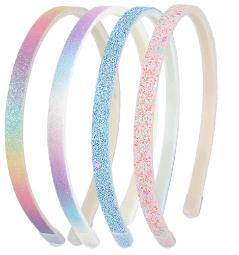 WLLHYF 4 Stück Glitzer-Haarband, Buntes Haar-Accessoire Kunststoff Glitzernd Niedlich Rutschfest Dick Glitzernd Konfetti Regenbogen-Haarbänder mit Zähnen für Kleine Mädchen (2 Farbverlauf 2 Sterne)