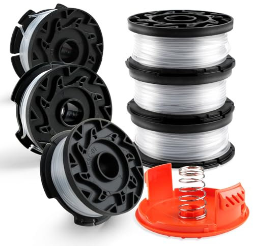 8Pcs Strimmer Spool for Black and Decker, Strimmer Line for Black and Decker GH600 GH900, Af-100 String Trimmer Spool Replacement Spare Line Spools, 1.65mm Autofeed Line with Cover and Spring