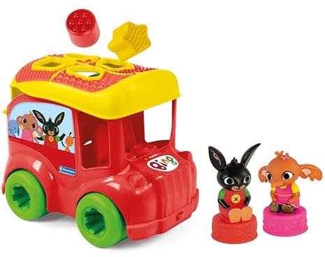 Clementoni Bing – sensorischer Bus – Formeneinfügung, weiche Bausteine für Kinder, 18 Monate, Set für die erste Kindheit, stapelbares sensorisches Spiel, waschbare Blöcke, Made in Italy, 17491