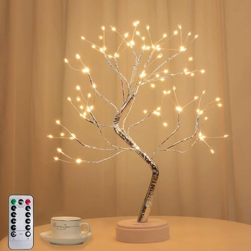 Albero Bonsai LED, 108 LED Lampada ad Albero Illuminata con Telecomando, 8 Modalità, a batteria/USB, LED Alberi di Betulla, Albero Luminoso da Tavolo per Feste Natale Matrimonio Decorazioni