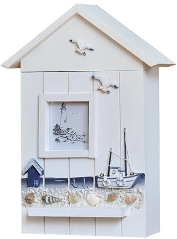 Geoyien Schlüsselkasten Holz, Schlüsselkasten, 7 * 7cm Fotogitter, an der Wand montiert, mediterraner Stil, für Schlüssel, Schmuck und kleine Gegenstände (22.5 * 7.5 * 30.5cm)