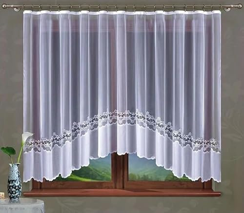 Gardinen Vorhangen Weiß 400x150 cm (BxH) Allegrina Stores Gardinen mit Kräuselband Kurz Jacquard Scheibengardine Wohnzimmer Vorhänge Fertiggardine Küchengardinen Bogen Kurzstores