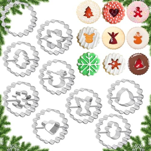 9 Piezas Moldes Galletas Navidad, FUKPO Cortador Cortadores Galletas Navidad Redondas, Kit Molde Galletas Navidad Formas Galletas Navideñas