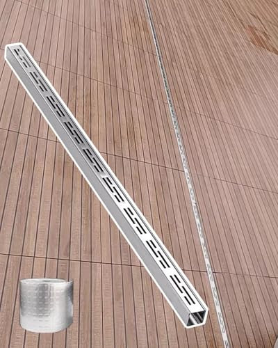 Canaleta de Drenaje Zanja de Drenaje Extra Estrecha con Cinta Impermeable, Canal Estrecho de Drenaje de Acero Inoxidable para Exteriores, Rejilla de Desagüe para Entrada Lateral de Caseta de Terraza(3