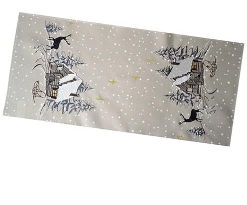 texpot Tischläufer 35 x 70 Ecru cm Stickerei Elch Bäume Weihnachten Winter Deko
