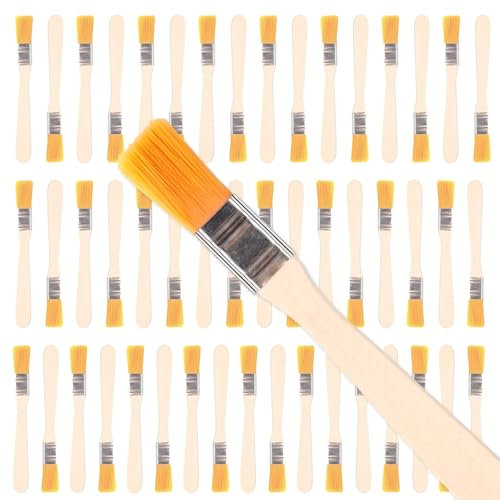 50Pcs Pincel de Cerdas de Nailon Reutilizables, 12mm Pinceles Planos de Pintura Acrílica Suaves, Pinceles de Pintura y Virutas Multiusos con Mango de Madera para Molduras de Casas
