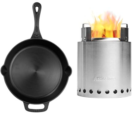 FEUERGOTT - Feuerpfanne Gusseisen mit Solo Stove Lite, kompaktes Camping Set, ideal für Outdoor Abenteuer, Brotbacken, Dutch Oven Ersatz, Gusseisenpfanne