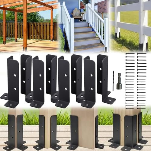 Adjustable Wooden Fence Post Supports 8 PCS Stainless Steel Railing Brackets for 2x2 2x4 and 4x4 Posts Robust Post Holder for Pergolas and Fences Suitable for 15x15 Footings
