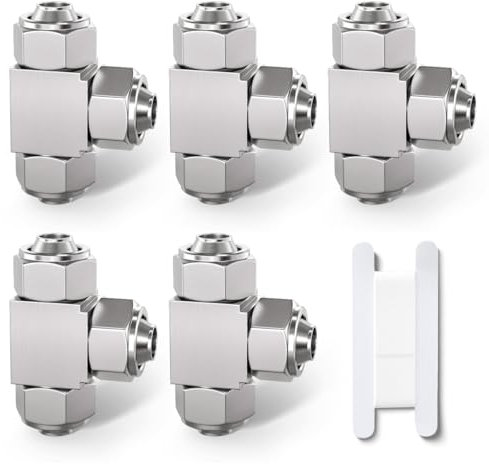 Bwintech 5 piezas de 4 mm 3 Way Tee empuje para conectar el tubo de tuerca de bloqueo accesorio neumático, 3 vías de latón niquelado rápido KPE4 adaptador de línea de aire