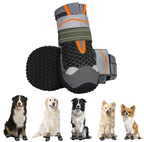 Eyein Dog Boots Paw Protector, Breathable Dog Boots for Injured Paws Waterproof, Dual Adjustable Washable Non-Slip Shoes for Walking, Reflective Dog Shoes for Small Medium Large(2pcs)