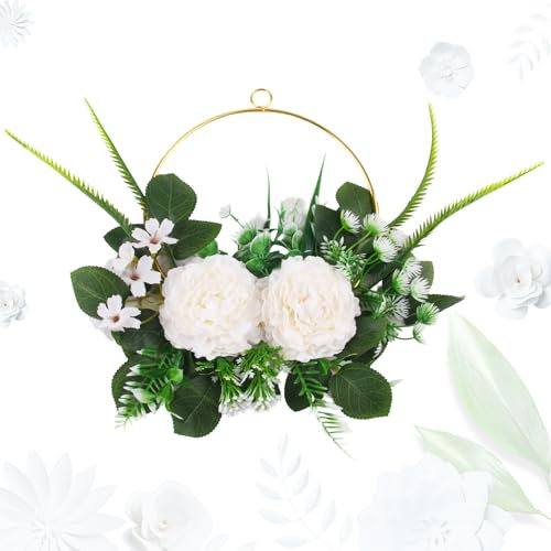 SJUNJIE Türkranz Haustür Deko Künstliche Blumen Kamelie Kranz Metallring Trockenblumen Kranz für Haustür Wand Dekorative Kränze Osterkranz Türdeko Fenster Frühlingskranz Hochzeit