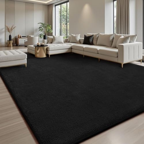 Treeboy Teppich Wohnzimmer 240x300 Großer Schwarz Teppiche Schlafzimmer | Waschbarer Modern Gegend Teppiche,Rutschfester Flauschig Kurzflor Teppich Rug für Kinderzimmer Mädchen Junge, Schlafzimmer