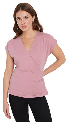 M&Co Short Sleeve Wrap Top - Women's Pink