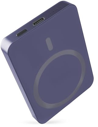 EMOS - Powerbank 5 000 mAh WI 522 mit Magnet - magnetischer externer Akku mit Passthrough und Wireless-Charging - USB-C-Ausgang inkl. USB-Datenkabel - für iPhone, iPad, Smartwatches - blau