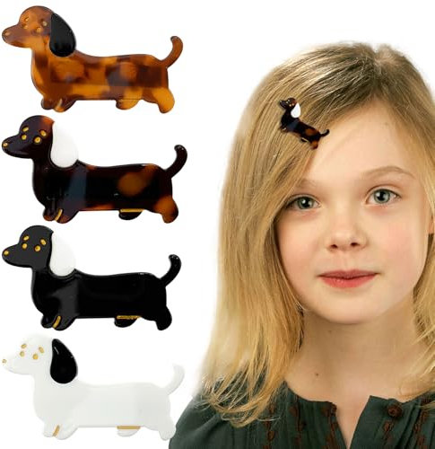 Lot de 4 pinces à cheveux teckel mignonnes en acétate de cellulose - Cadeaux pour femmes et filles
