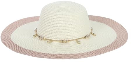 LY4U Chapeau de Paille de Soleil de Plage pour Femmes avec Mentonnière, Disquette UPF50 Chapeaux d’été Pliables à Large Bord pour Voyage, Vacances, Plein Air