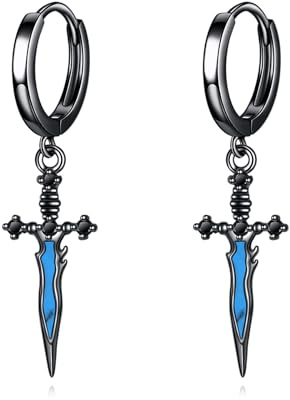 S925 Sterling Silber Männer Kreuz Ohrringe – Schwert Kreuz Design Schwarze Ohrringe für Männer | Edelstahl Ohrstecker | Christliches Schmuckgeschenk