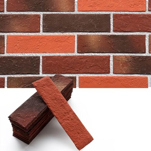 GNIYNAY 76pcs Red Thin Brick Veneers, Curlable Brick Tiles, DIY Accent Walls for Kitchen Backsplash, Fireplace, Living Room, 1 sq. m (More Red)