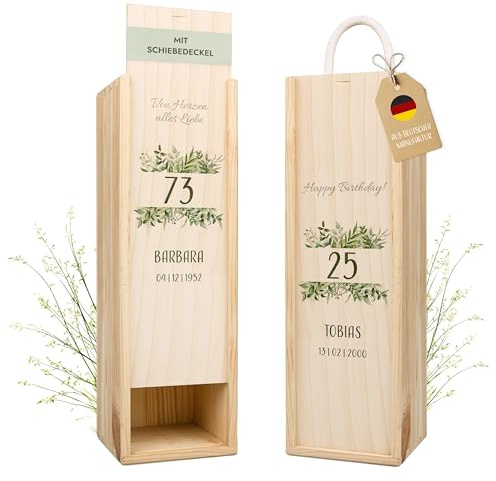 Amari ® Personalisierte Weinkiste aus Holz (Pflanzwelt) – Holzkiste mit Deckel - Hochwertige Holzbox für eine Weinflasche, Wein Geschenk, Weinbox, Geschenkbox