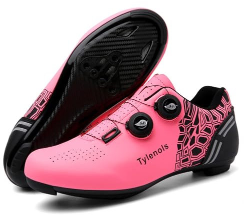 Herren & Damen Radsportschuhe Rennrad/MTB - Selbstverriegelnde SPD-System, Leichte & Atmungsaktive Fahrradschuhe mit Flacher Sohle für Straßen- & Geländeradfahren (Unisex),Pink*Road-43 EU