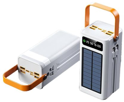 ZhenBaoTian Portable Power Bank 100000mAh 120W PD 20W Powerbank battery pack Charger Large Capacity 5 Outputs 2 Inputs Solar energy with double Fast Charging cables for iPhoneiPad Camping (White)