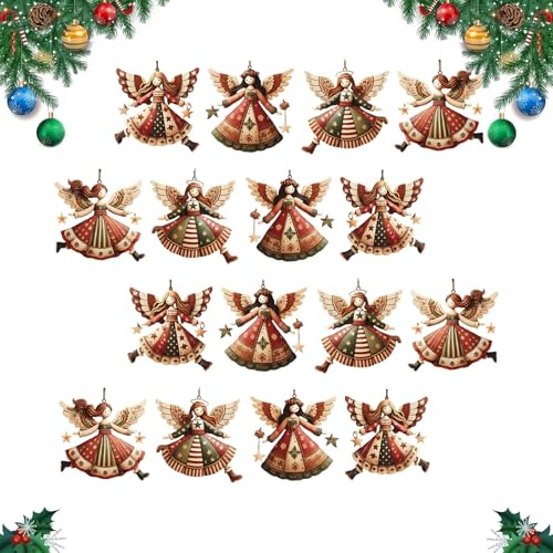 Weihnachtsanhänger Engel Anhänger Weihnachtsbaumschmuck, 8cm Christbaumschmuck Holz Engel Baumschmuck Weihnachten Holzanhänger Weihnachtsbaum Deko (16, Rot)