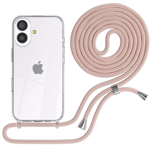 EAZY CASE Handykette kompatibel mit iPhone 17 Handyhülle mit Umhängeband, Handykordel mit Schutzhülle, Silikonhülle, Hülle mit Band, Stylische Kette für Smartphones, Rosé-Gold