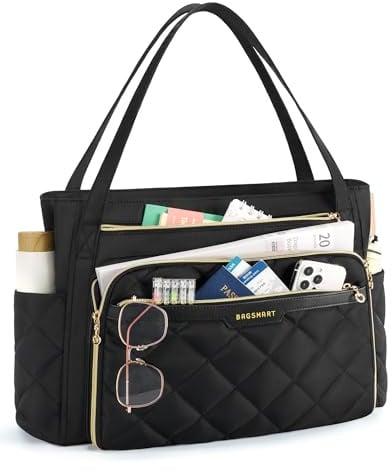 bagsmart Lehrertasche 15.6 Zoll Laptoptasche Damen Gesteppt Arbeitstasche mit Datei-Organizer Aktentasche Krankenschwester Tasche für Arbeit Schule Büro Business Universität
