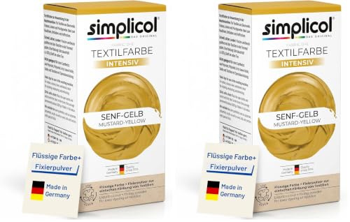 simplicol Textilfarbe intensiv Senf-Gelb | Einfaches Färben in der Waschmaschine | Flüssige Farbe & Fixierpulver | 2er Pack
