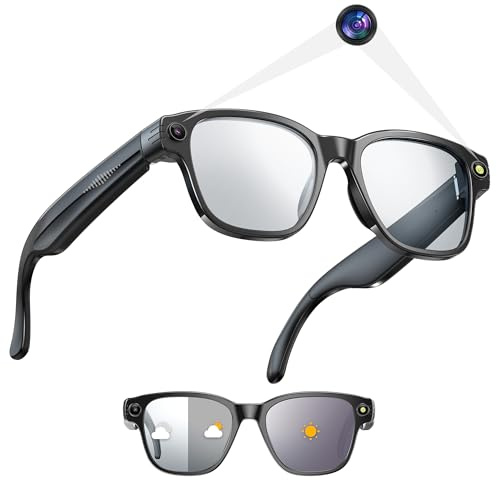 Yowow BIT AI Camera Smart Glasses for Men Women with 8MP, 4K Photo/1200P HD Video Recording, Translation, GPT Voice Assistant, AI Object Recognition, Hands-Free Music/Call,Long Battery Life