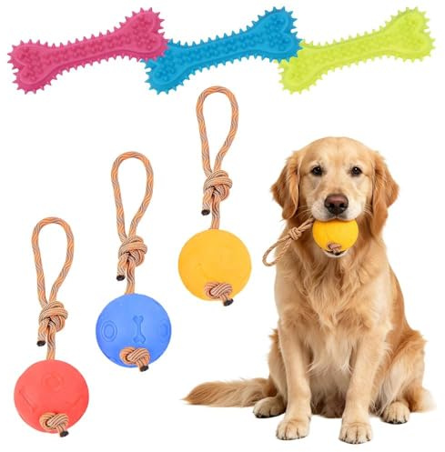 YANKOIUK 3Pcs Dog Tug Toy with Ball & Bone Chew Set for Fetching