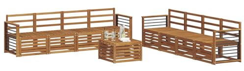 vidaXL Sofagarnituren 9 pcs Natur Massivholz Akazie, Garten, modernes, langlebiges Outdoor-Sofa, Eckmöbel für Terrasse und Lounge, gemütliche Sitzgruppe