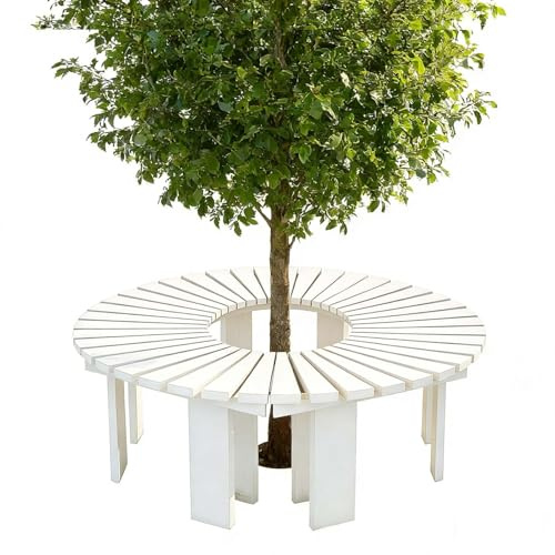 Gaommini Umlaufende Baumbänke, Massivholz-Gartenmöbel, Baumsitz, wetterfester Pflanzenständer, Veranda, Gebogene Bank, halbrunde Parkbänke für den Außenbereich(Weiß,Half Round)