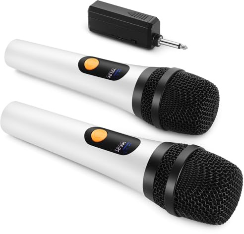 Microphone sans Fil, Double Micro sans Fil Bluetooth Dynamique Numérique avec Récepteur Rechargeable, Portée 60M, Microphone pour Chant, karaoké, Réunion, Église, Mariage