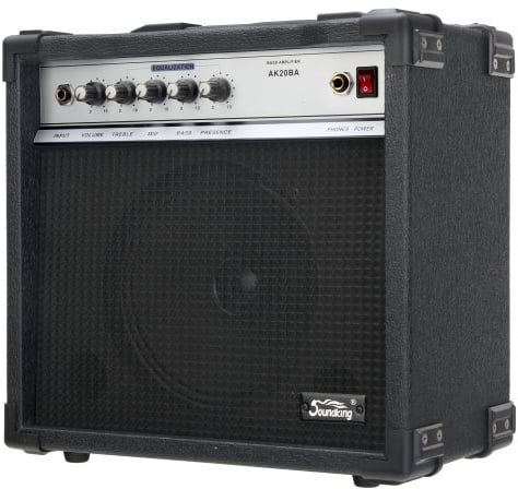 Soundking AK20BA Bassverstärker 20 Watt RMS - 4-Band Equalizer - 8 Speaker - Kopfhörerausgang & Pedalanschluss - Idealer Combo Amp für Einsteiger mit Extra robusten Schutzecken