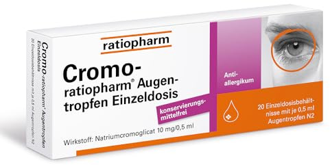 Cromo-ratiopharm® Augentropfen Einzeldosis, 20 x 0,5 ml, bei Allergie | Linderung bei allergischer Bindehautentzündung und Schutz vor allergischen Symptomen, konservierungsmittelfrei