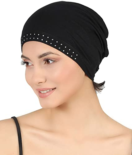 Deresina Headwear Bonnet Chimio en Bambou pour Femme, Calotte Bijou pour Perte de Cheveux (Noir)