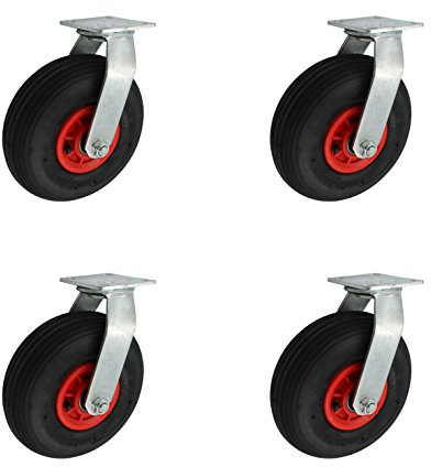 4 Stück 260 mm Luftbereifte Transportrolle als Lenkrolle Kugelgelagert Tragfähigkeit 200 kg