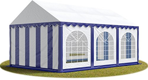 TOOLPORT 4x6 mTendone per Feste Premium PVC Blu-Bianco 100% Impermeabile Gazebo da Giardino Tendone da Esterno Tenda Party