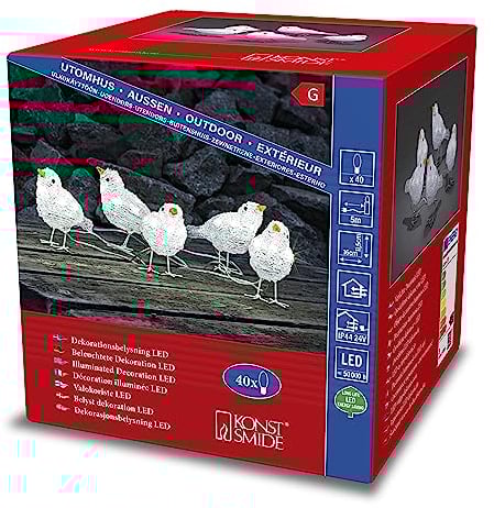 Konstsmide 6144-203 LED Acrylfigur Vögel / 5er- Set / für Außen (IP44) / 24V Außentrafo / 40 kalt weiße Dioden / transparentes Kabel, 115 x 115 cm