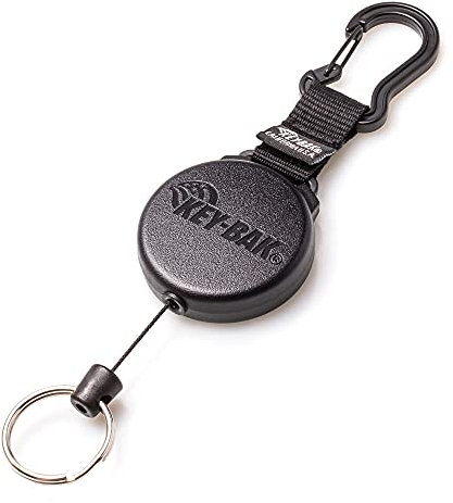 KEY-BAK # 8B Angelrolle Aufroller mit 24 Zoll (61 cm) Edelstahl Halskette, aus Polycarbonat, Aluminium Karabiner, Split Ring, Schwarz