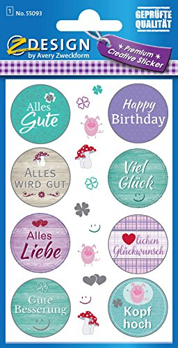 AVERY Zweckform 55093 Deko Sticker Glückwünsche (Effektfolie) 19 Aufkleber