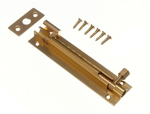DOOR BARREL SLIDE BOLT CRANKED OFFSET 100MM 4 INCH BRASS + SCREWS