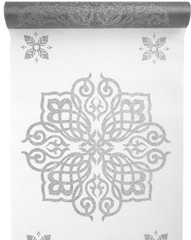 cama24com Tischläufer Oriental Silber Glitzer 5m x 28cm Rolle Tischband Organza Dekostoff Palandi®