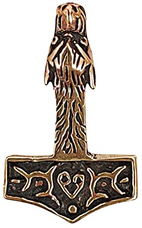 Kiss of Leather Thor's Hammer Pendant with Wolf Head Bronze No. 74