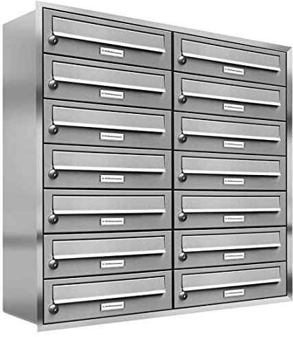 AL Briefkastensysteme, 14er Unterputzbriefkasten, Briefkasten rostfrei, 14 Fach Briefkastenanlage modern, Edelstahl Postkasten