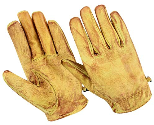 Motorradhandschuhe Leder Retro Old School Cafe RacerChopper, S, Beige