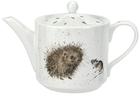 RW WN4090-XT Royal Worcester Wrendale Designs China One Pint Tea Pot-Hedgehog and Mouse, Ceramic, White