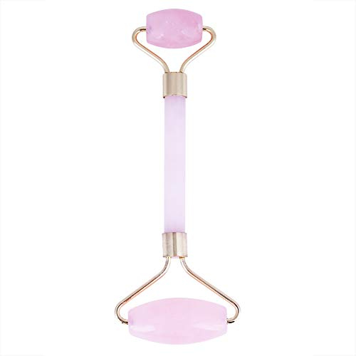 Jade-Roller für Gesicht, Gesichtsmassage-Werkzeug Doppelkopf-Rosenquarz-Massage-Roller Jade-Stein-Roller natürlicher Rosenquarz für Augengeschwüre(Gold)
